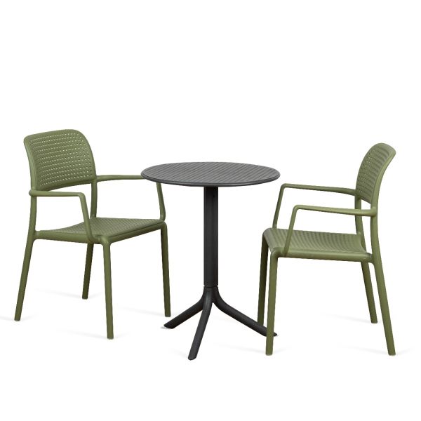 Nardi Step Table with Bora Arm Chair 3 Piece Set Outdoor